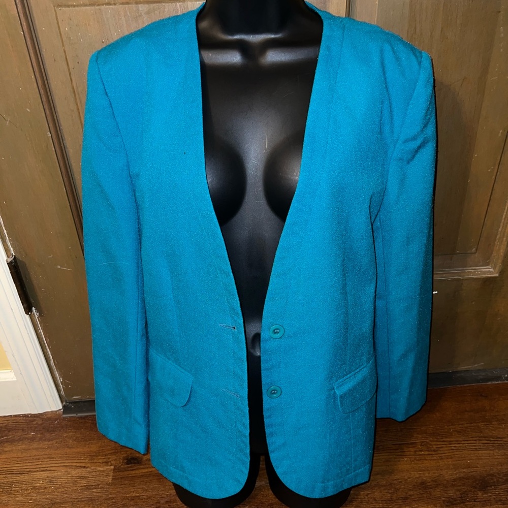 Vinatge 90s Personal Petite Blue Office  Chic Button Up Blazer Jacket Size 12 - Picture 4 of 13